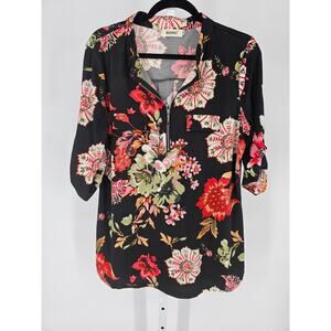 Bepei Women's Floral Pockets 3/4 Sleeve Round Neck Top Size XL